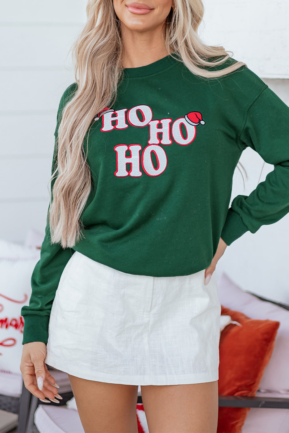 Evergreen Embroidered Letter Graphic Christmas Fashion Sweatshirt