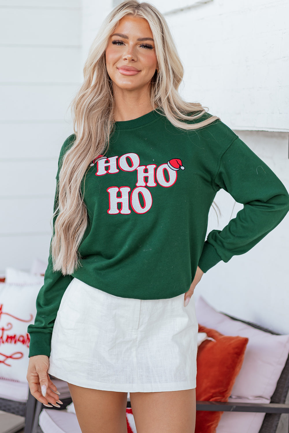 Evergreen Embroidered Letter Graphic Christmas Fashion Sweatshirt