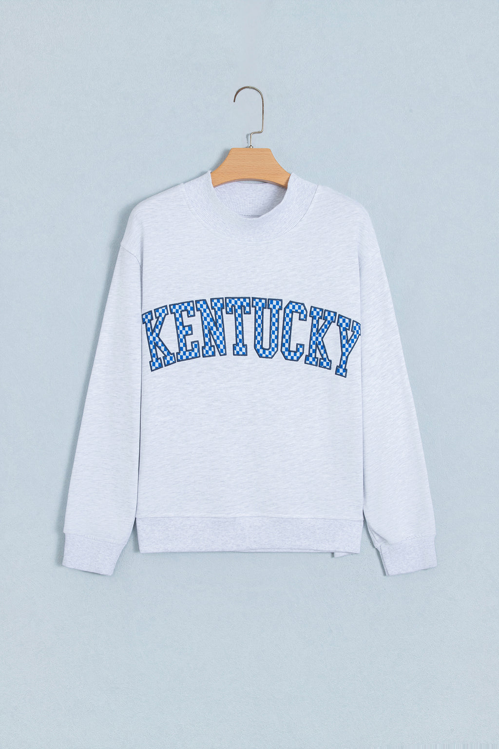 Light Grey High Neck Embroidered Checkered Letter Game Day Sweatshirt
