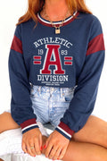 Sail Blue Patchwork Round Neck Long Sleeve Sweatshirt